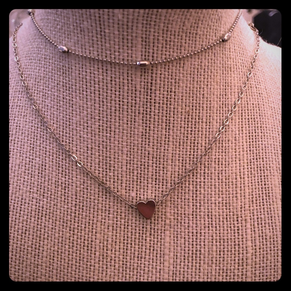 3/$15 Silver heart necklace set